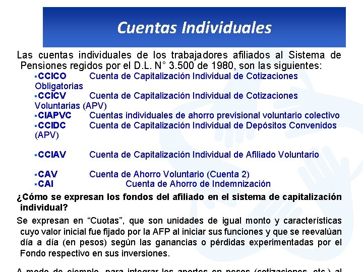 Cuentas Individuales Las cuentas individuales de los trabajadores afiliados al Sistema de Pensiones regidos