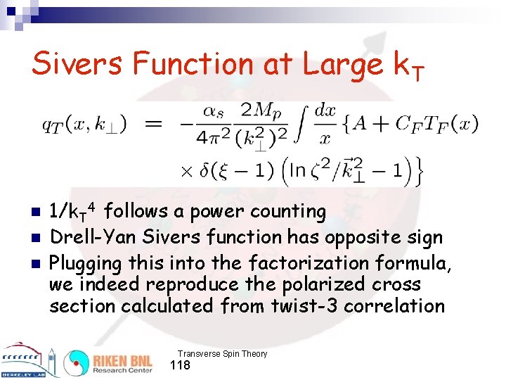 Sivers Function at Large k. T n n n 1/k. T 4 follows a