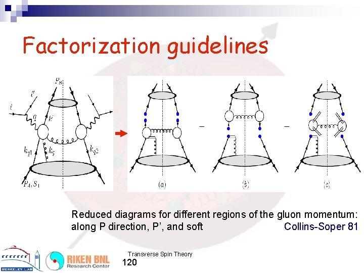 Factorization guidelines Reduced diagrams for different regions of the gluon momentum: along P direction,