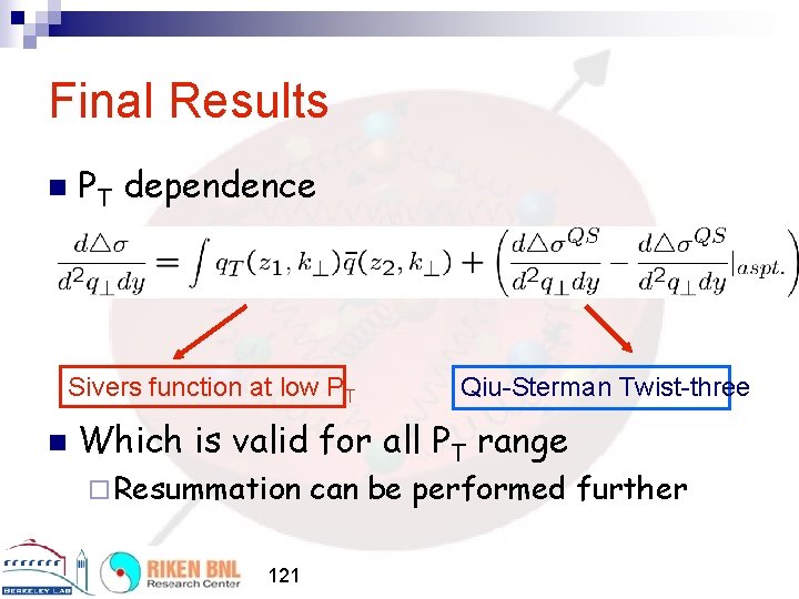 Final Results n PT dependence Sivers function at low PT n Qiu-Sterman Twist-three Which