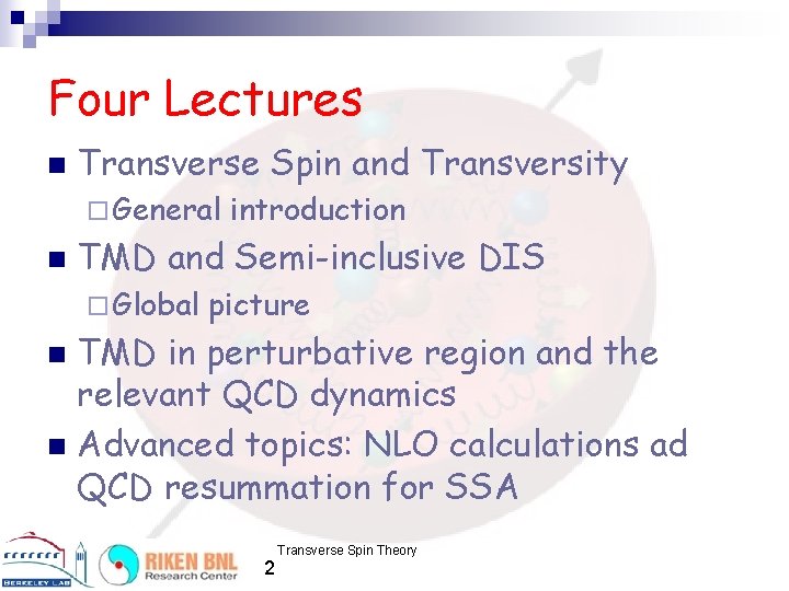 Four Lectures n Transverse Spin and Transversity ¨ General n introduction TMD and Semi-inclusive