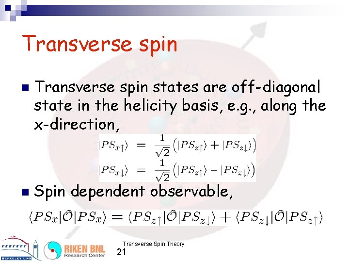 Transverse spin n n Transverse spin states are off-diagonal state in the helicity basis,