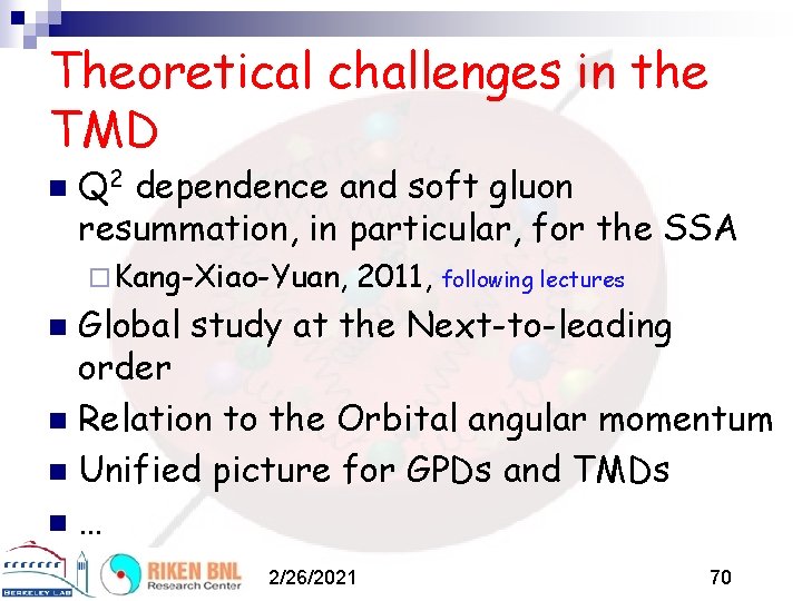 Theoretical challenges in the TMD n Q 2 dependence and soft gluon resummation, in