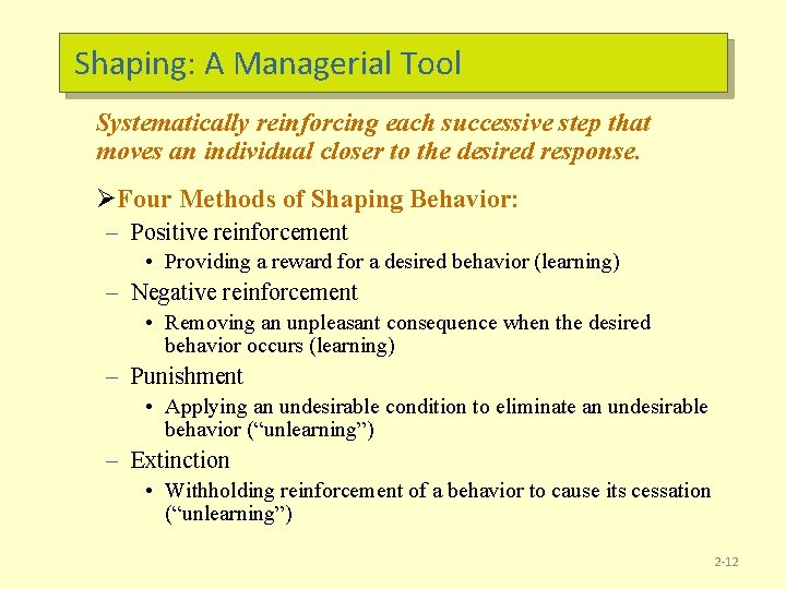 Shaping: A Managerial Tool Systematically reinforcing each successive step that moves an individual closer