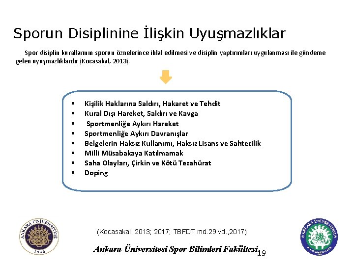 Sporun Disiplinine İlişkin Uyuşmazlıklar Spor disiplin kurallarının sporun öznelerince ihlal edilmesi ve disiplin yaptırımları