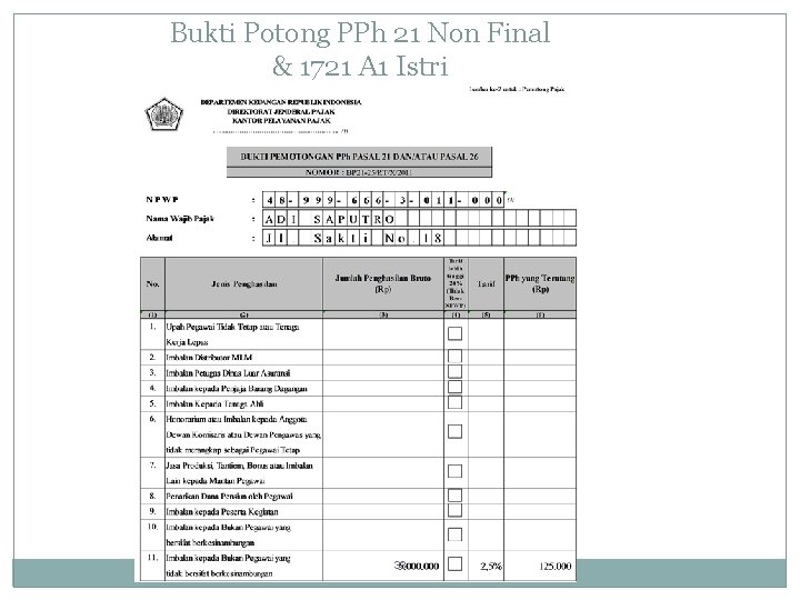 Bukti Potong PPh 21 Non Final & 1721 A 1 Istri 33 