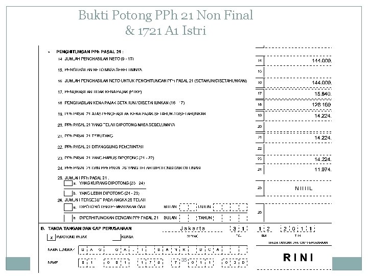 Bukti Potong PPh 21 Non Final & 1721 A 1 Istri 35 