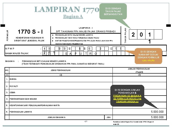 LAMPIRAN 1770 S I DI ISI DENGAN TAHUN PAJAK BERSANGKUTAN LAMPIRAN - I 1770