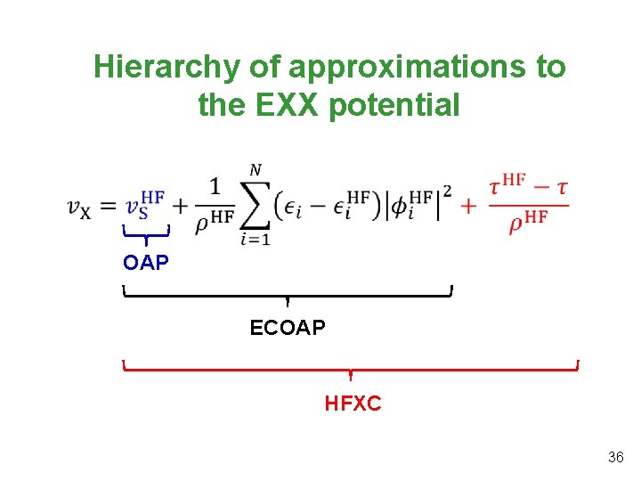 Hierarchy of approximations to the EXX potential OAP ECOAP HFXC 36 