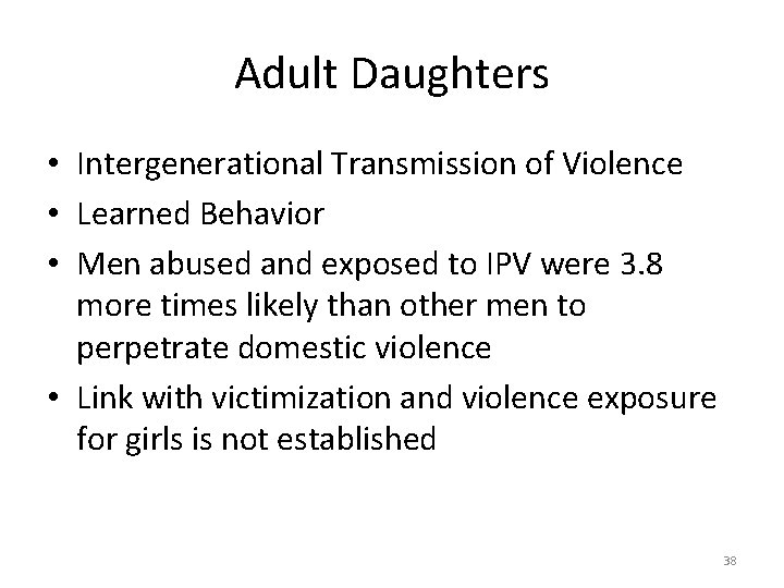 Adult Daughters • Intergenerational Transmission of Violence • Learned Behavior • Men abused and