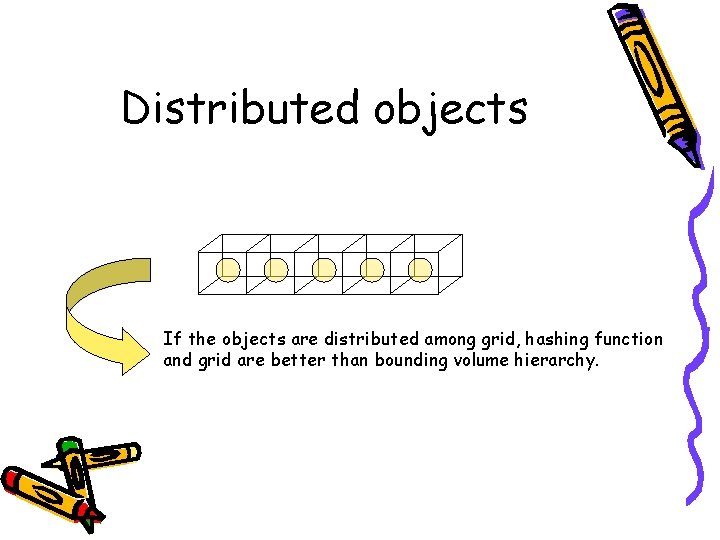 Distributed objects If the objects are distributed among grid, hashing function and grid are