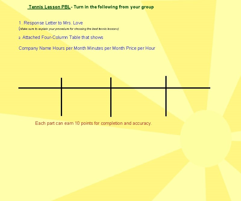 Tennis Lesson PBL- Turn in the following from your group 1. Response Letter to