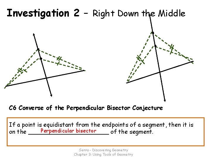 Investigation 2 – Right Down the Middle C 6 Converse of the Perpendicular Bisector