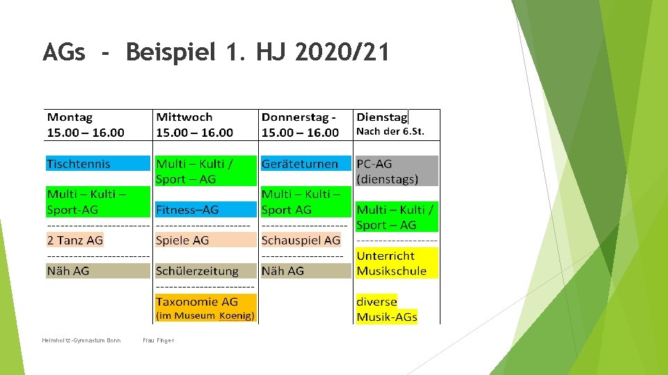 AGs - Beispiel 1. HJ 2020/21 Helmholtz-Gymnasium Bonn Frau FInger 