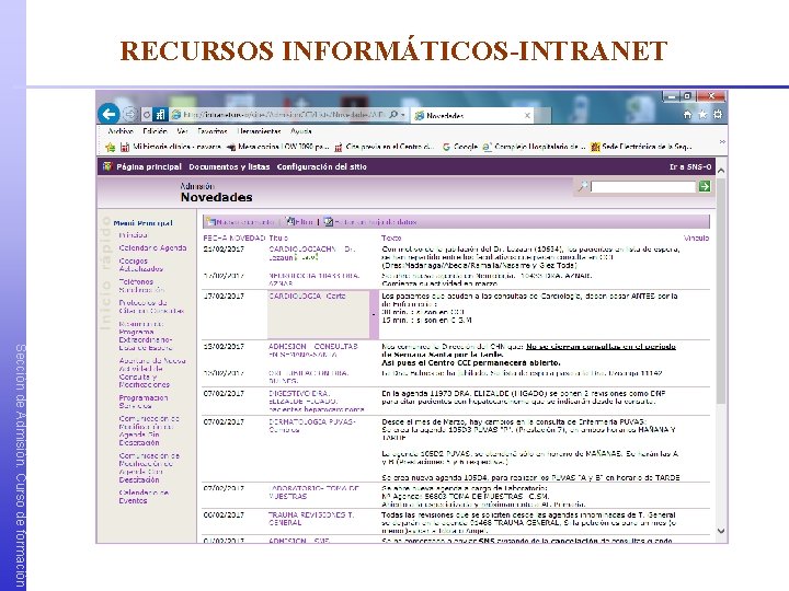 RECURSOS INFORMÁTICOS-INTRANET Sección de Admisión. Curso de formación 