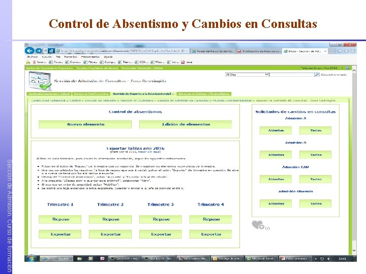 Control de Absentismo y Cambios en Consultas Sección de Admisión. Curso de formación 