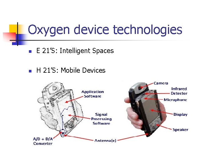 Oxygen device technologies n E 21’S: Intelligent Spaces n H 21’S: Mobile Devices 