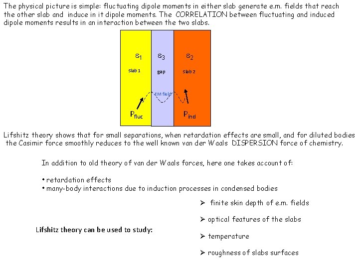 The physical picture is simple: fluctuating dipole moments in either slab generate e. m.