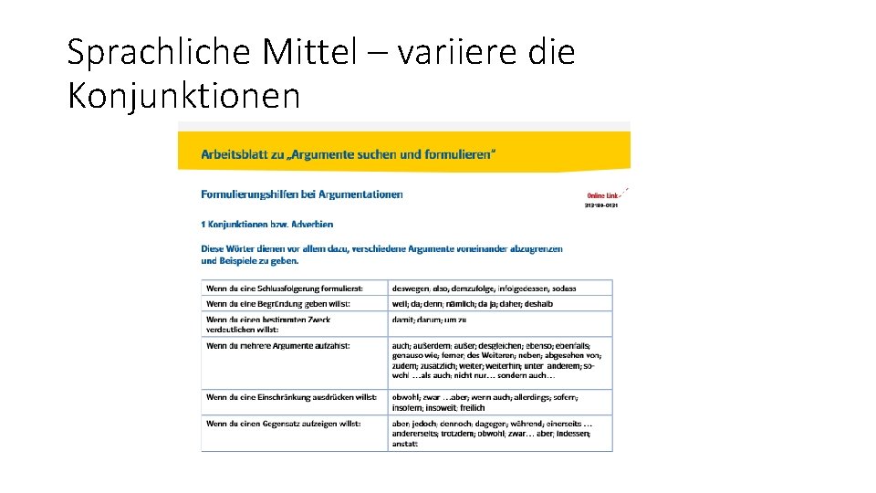 Sprachliche Mittel – variiere die Konjunktionen 