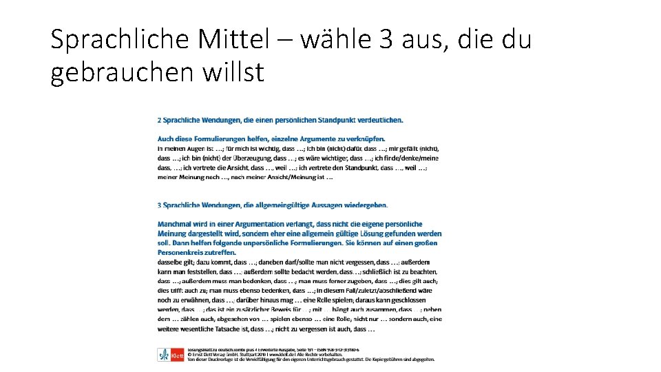 Sprachliche Mittel – wähle 3 aus, die du gebrauchen willst 