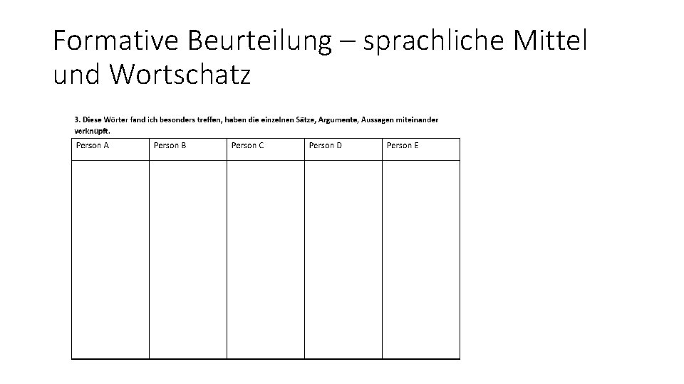 Formative Beurteilung – sprachliche Mittel und Wortschatz 