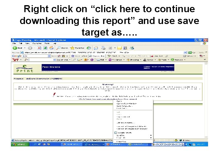 Right click on “click here to continue downloading this report” and use save target