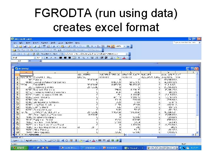 FGRODTA (run using data) creates excel format 