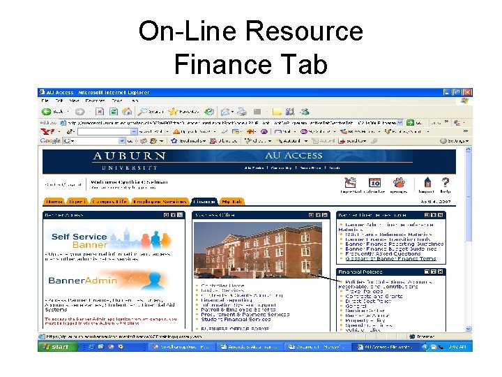 On-Line Resource Finance Tab 