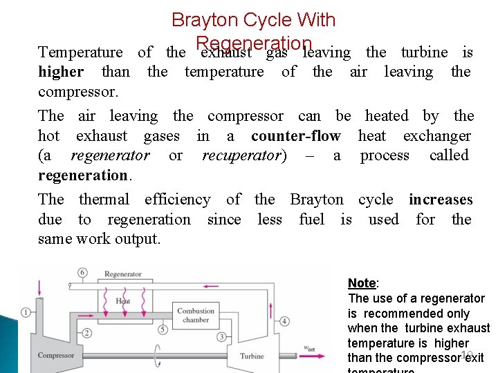 Brayton Cycle With Temperature of the Regeneration exhaust gas leaving the turbine is higher