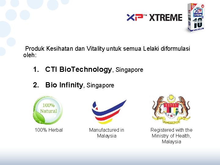  Produk Kesihatan dan Vitality untuk semua Lelaki diformulasi oleh: 1. CTI Bio. Technology,