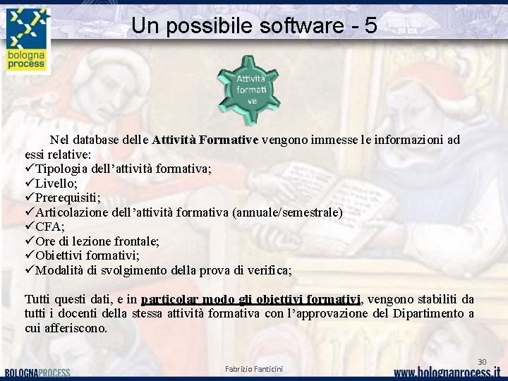 Un possibile software - 5 Nel database delle Attività Formative vengono immesse le informazioni