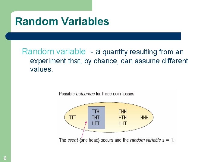 Random Variables Random variable - a quantity resulting from an experiment that, by chance,