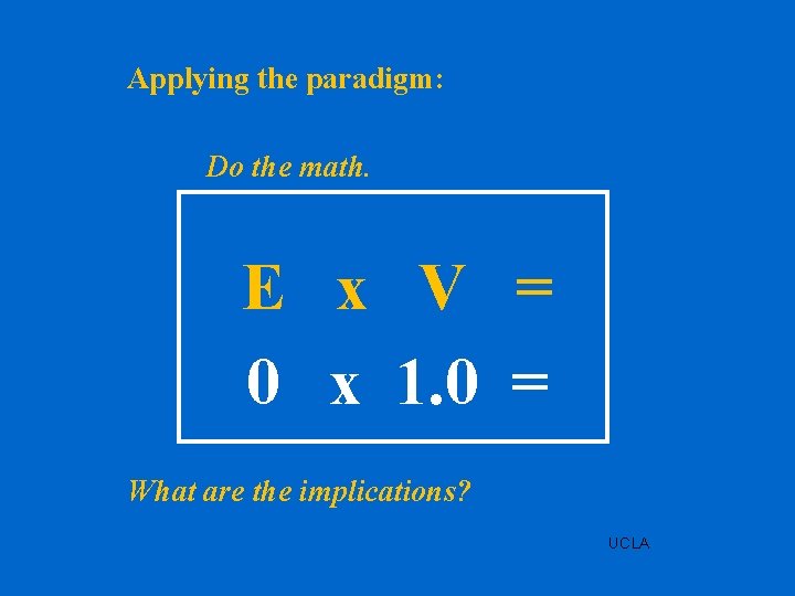 Applying the paradigm: Do the math. E x V = 0 x 1. 0