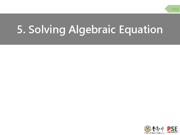 113 5. Solving Algebraic Equation PSE LABORATORY 113 5. Solving Algebraic Equation PSE LABORATORY