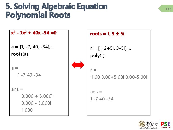 5. Solving Algebraic Equation Polynomial Roots x 3 - 7 x 2 + 40