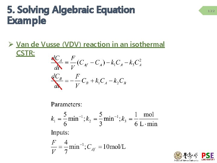 5. Solving Algebraic Equation Example 122 Ø Van de Vusse (VDV) reaction in an