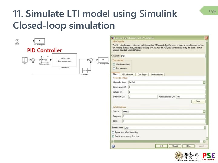 11. Simulate LTI model using Simulink Closed-loop simulation 159 PID Controller PSE LABORATORY 