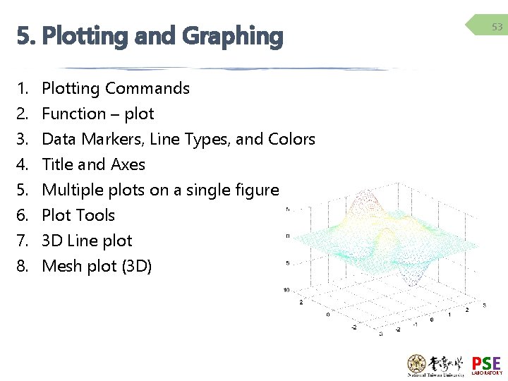 5. Plotting and Graphing 1. 2. 3. 4. 5. 6. 7. 8. 53 Plotting