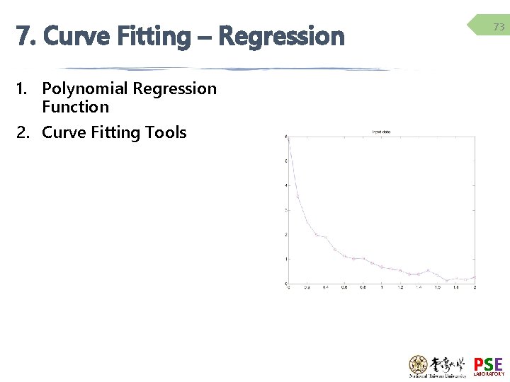 7. Curve Fitting – Regression 73 1. Polynomial Regression Function 2. Curve Fitting Tools