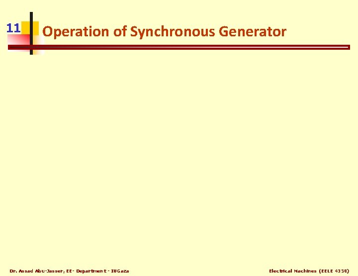 11 Operation of Synchronous Generator Dr. Assad Abu-Jasser, EE- Department - IUGaza Electrical Machines