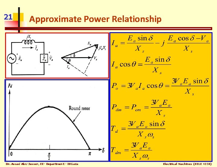 21 Approximate Power Relationship Dr. Assad Abu-Jasser, EE- Department - IUGaza Electrical Machines (EELE