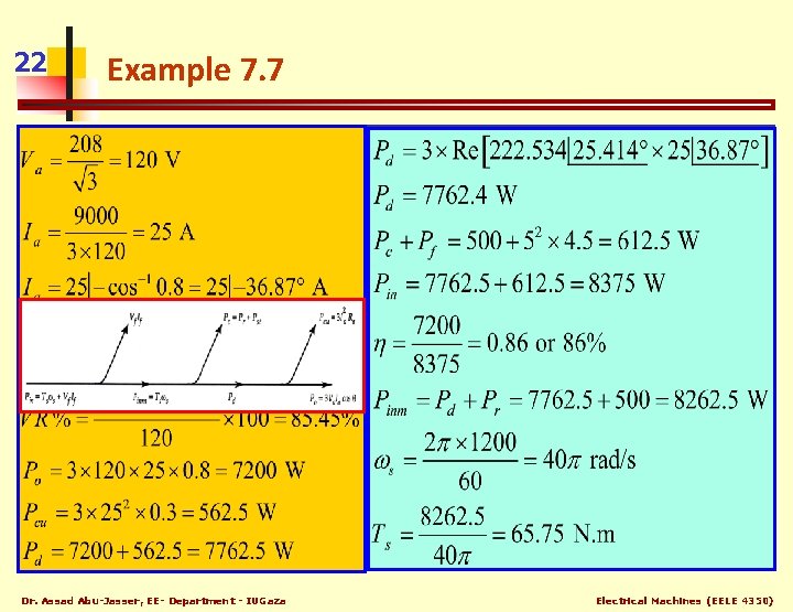 22 Example 7. 7 A 9 -k. VA, 208 -V, 1200 -rpm three-phase, 60