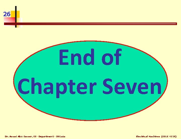 26 End of Chapter Seven Dr. Assad Abu-Jasser, EE- Department - IUGaza Electrical Machines