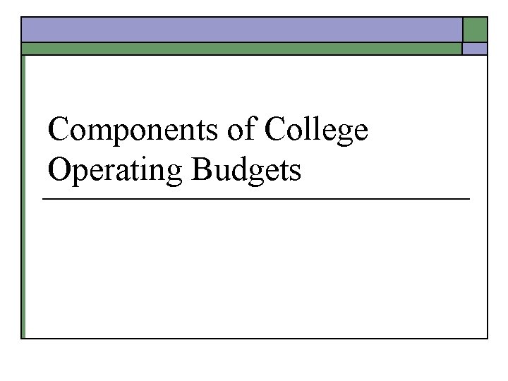 Components of College Operating Budgets 