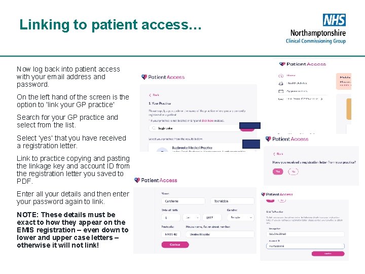 Linking to patient access… Now log back into patient access with your email address