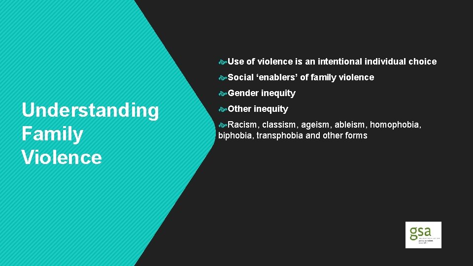  Use of violence is an intentional individual choice Social ‘enablers’ of family violence