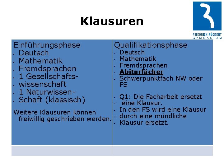 Klausuren Einführungsphase • Deutsch • Mathematik • Fremdsprachen • 1 Gesellschafts • wissenschaft •