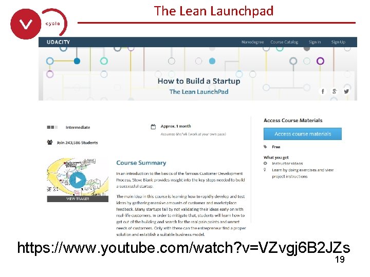 The Lean Launchpad ______________ https: //www. youtube. com/watch? v=VZvgj 6 B 2 JZs 19