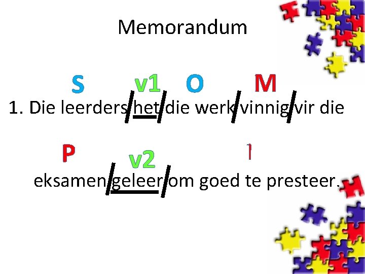 Memorandum S v 1 O M 1. Die leerders het die werk vinnig vir