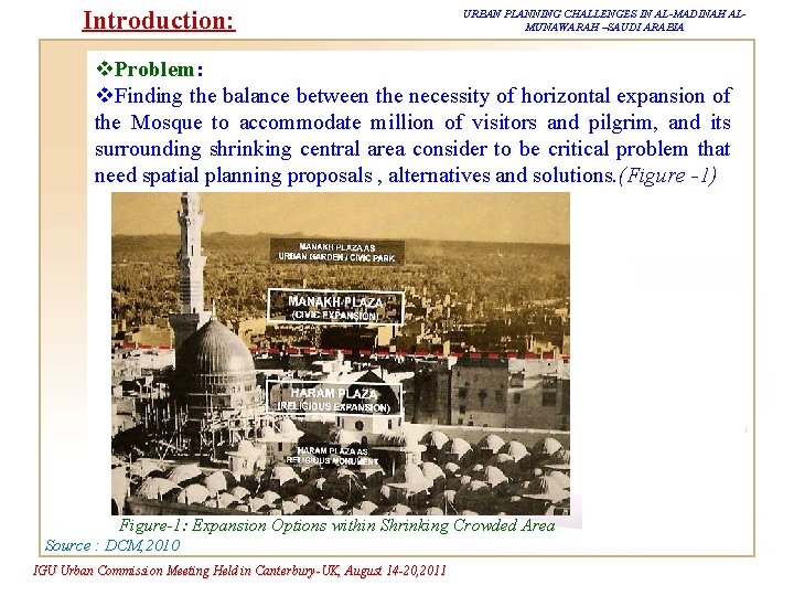 Introduction: URBAN PLANNING CHALLENGES IN AL-MADINAH ALMUNAWARAH –SAUDI ARABIA v. Problem: v. Finding the